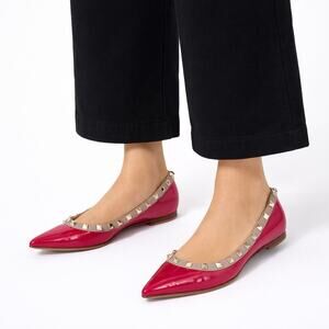 Valentino Garavani Rockstud Two Tone Poined Toe Flats Red Pink Size 40